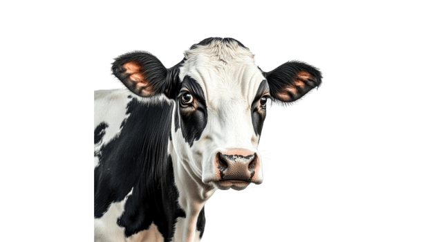 Curious dairy cow posing on a white background png