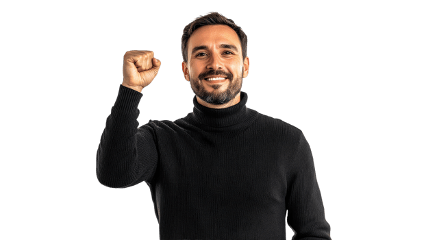 Cheerful man with raised fist png