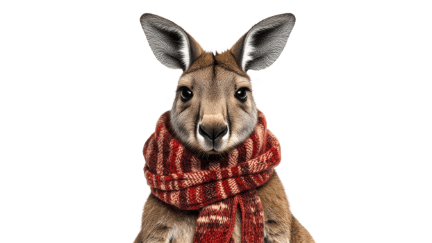 Kangaroo wearing a scarf poses for winter portrait png