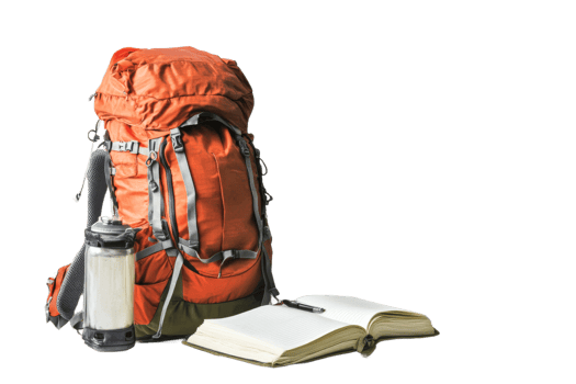 Adventurous hiking gear on a clean surface png