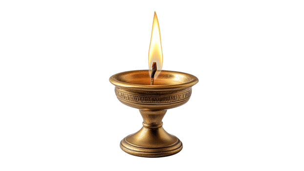 Elegant brass lamp with a glowing flame indoors png