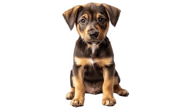 Cute puppy sitting quietly in a bright space png