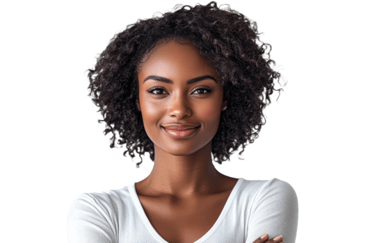 Confident young woman with curly hair smiling png
