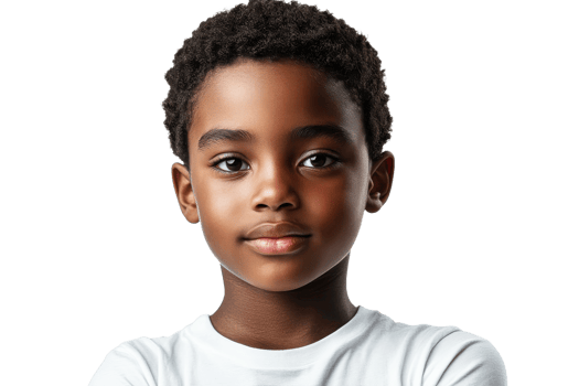 Young boy with confident expression in white shirt png