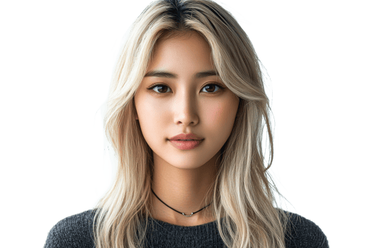 Portrait of a young woman with long hair in studio png