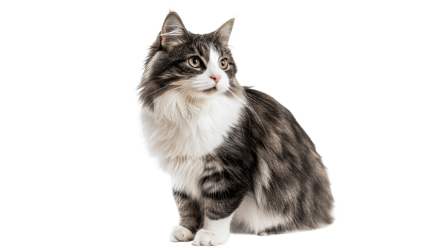 Beautiful gray and white cat sitting calmly png