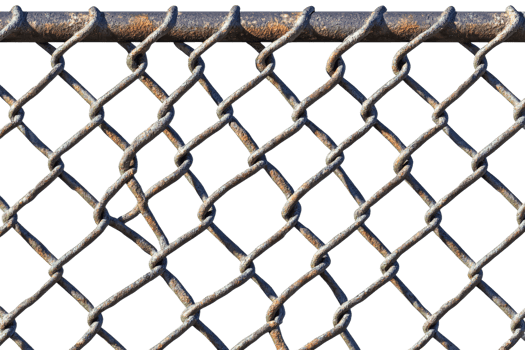 Chain link fence with rusty metal details png
