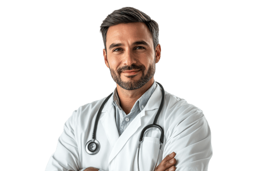 Doctor standing confidently with a stethoscope png