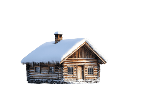 Cozy wooden cabin covered in snow during winter png