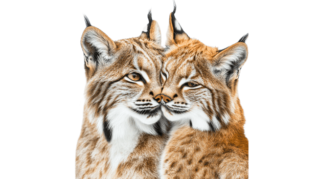 Two lynxes in close embrace at wildlife sanctuary png