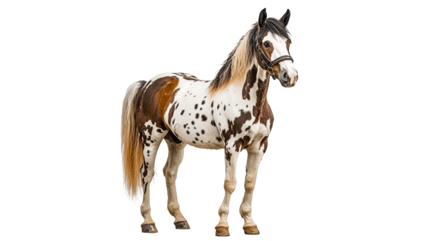 Spotted horse standing gracefully outdoors png