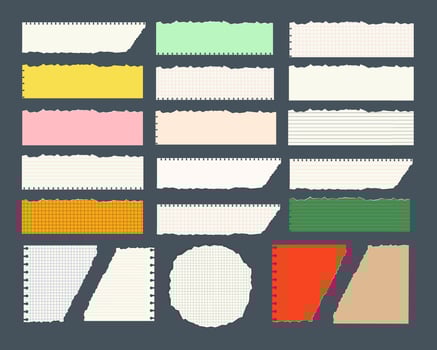 A collection of torn paper pieces with different colors, shapes and sizes. Modern grunge collage for contemporary art style. Brutalism abstract shapes. vector