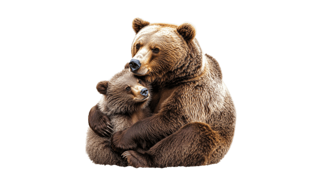 Grizzly bear embraces her cub in a tender moment png