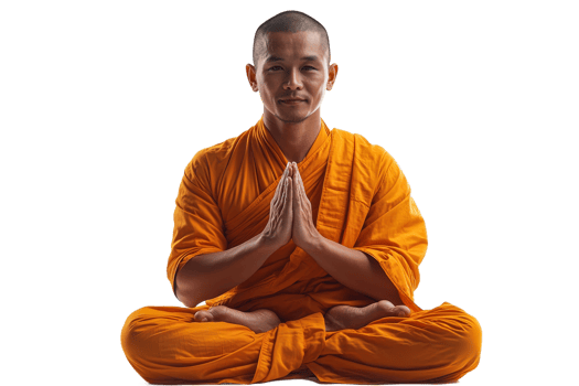 Monk practicing meditation in a serene setting png