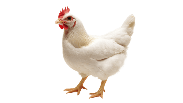 White chicken stands proudly in a studio setting png