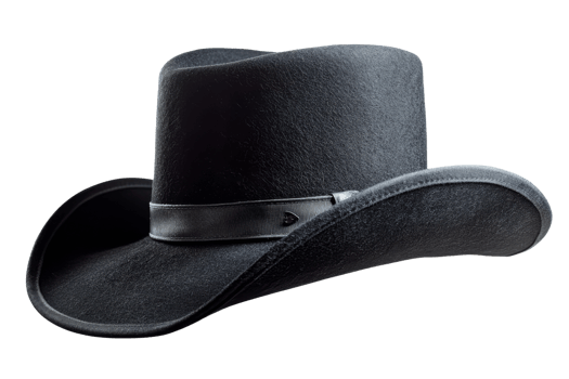 Classic black cowboy hat with wide brim and band png