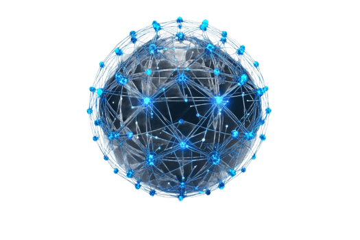 Digital network sphere with glowing connections png