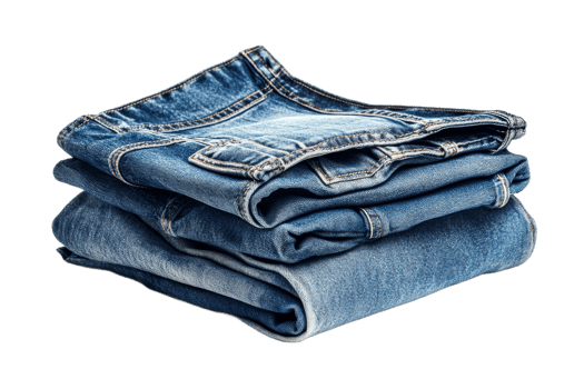 Denim jeans folded neatly on a clean surface png
