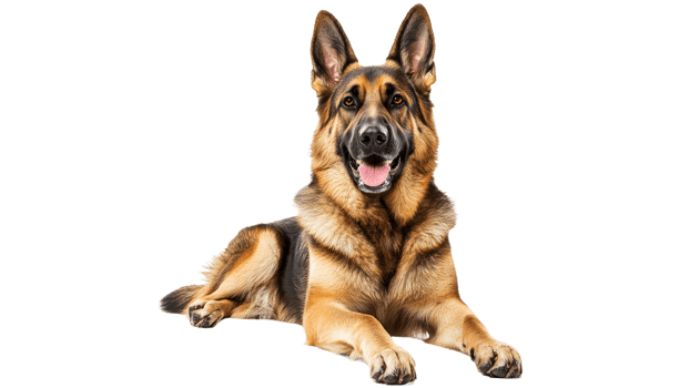 Cute German shepherd relaxing on bright background png