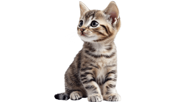 Cute striped kitten sitting and looking curiously png