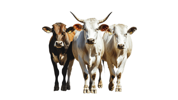 Three cows walking together on a sunny day png