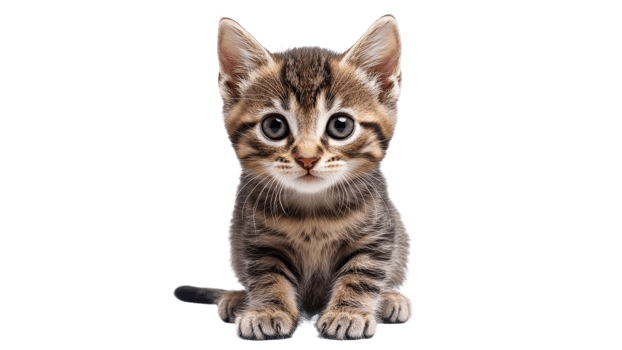 Cute tabby kitten sitting and looking curiously transparent background png