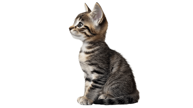 Cute tabby kitten sitting gracefully in profile png
