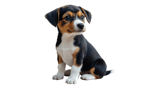 Adorable puppy sitting with a curious expression png