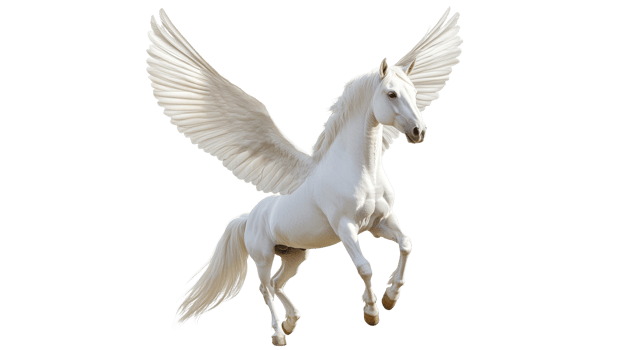 Majestic white winged horse in dynamic flight png