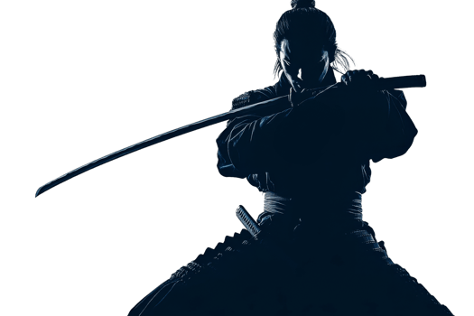 Strong samurai prepares for battle with katana png