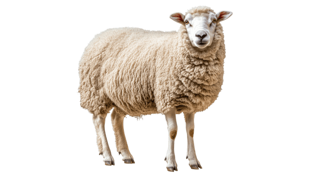 Fluffy sheep standing in a grassy field png