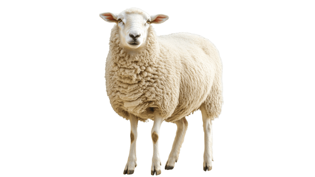 White sheep standing calmly on a plain background png
