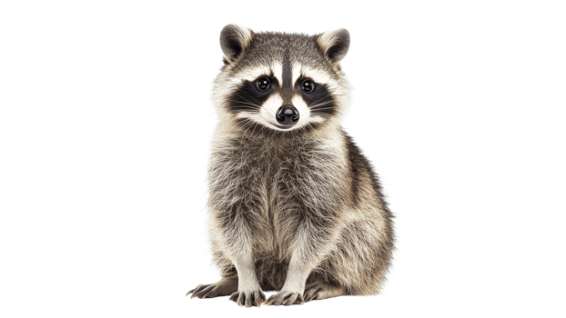 Curious raccoon sitting on white background png