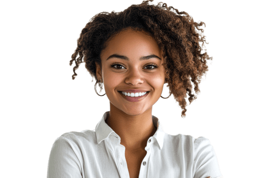 Young woman smiling with curly hair indoors png