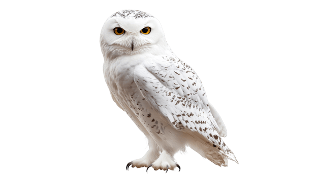 Snowy owl perched with piercing yellow eyes png