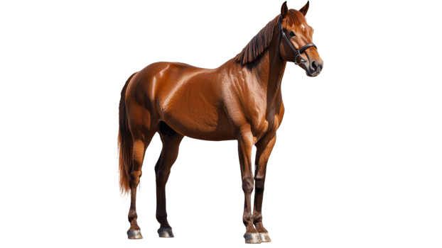 Beautiful brown horse standing on white background png