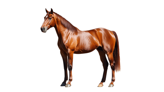 Majestic chestnut horse standing on white backdrop png