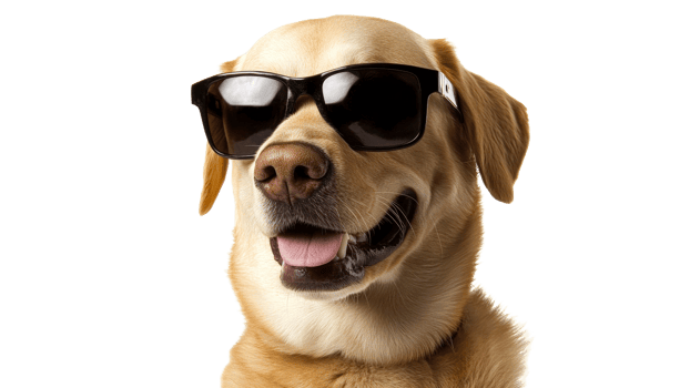Dog wearing sunglasses poses for a fun portrait png