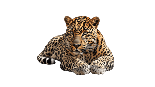 Leopard resting on a white background in calm pose png