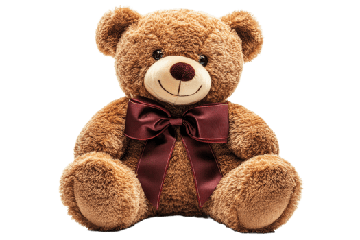 Teddy bear with red ribbon sits quietly png
