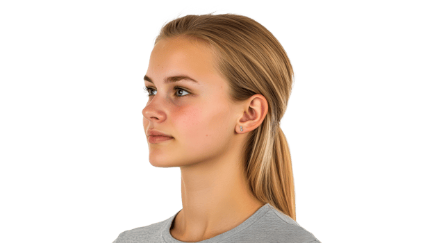 Young woman with long hair posing in profile view png
