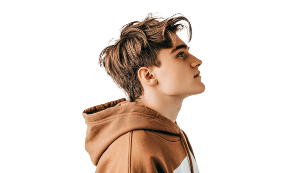 Young man with stylish haircut in profile view transparent png