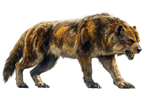Reconstructed image of a prehistoric creature resembling a giant wolf in a natural stance png