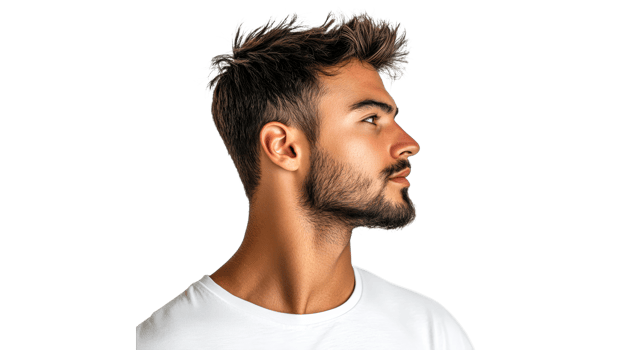 Young man poses with stylish haircut png