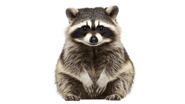 Cute raccoon sitting calmly in a neutral setting png