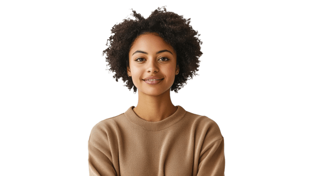 Happy young woman in a cozy sweater png