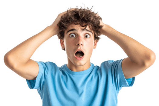 Teen shows surprise with hands on head png