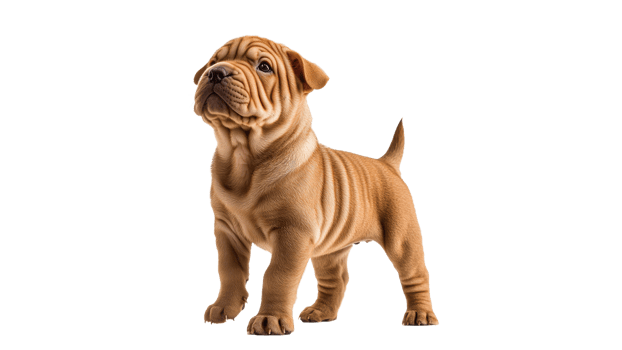 Cute shar pei puppy posing with confidence indoors png