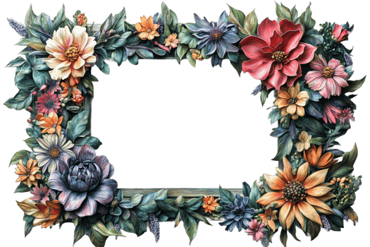 Colorful floral frame design with vibrant details png