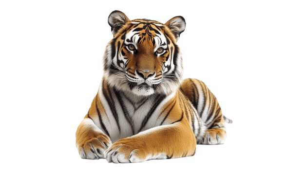 Majestic tiger resting gracefully in natural pose png